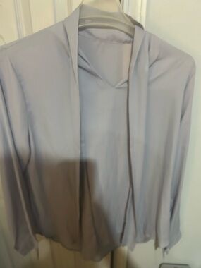 Light Gray Draped Open Front Blouse